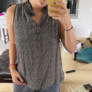 J Crew 100% Silk Black & White ZigZag Blouse